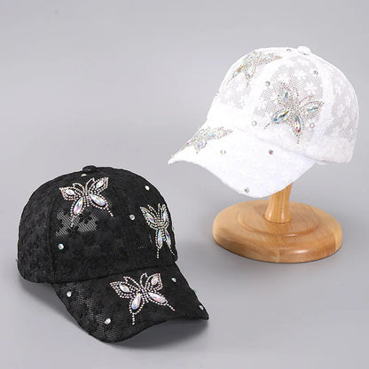 Lace Flower Rhinestone Baseball Cap