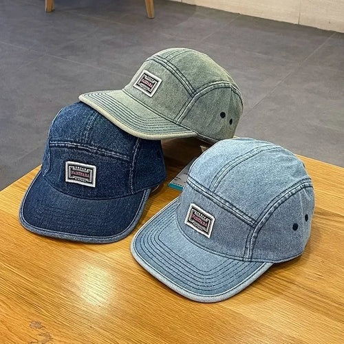 Vintage Denim Flat Brim Snapback Cap