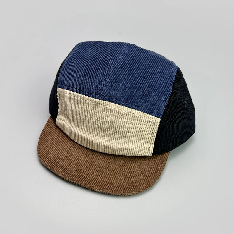 Japanese Color Block Corduroy Retro Snapback Cap
