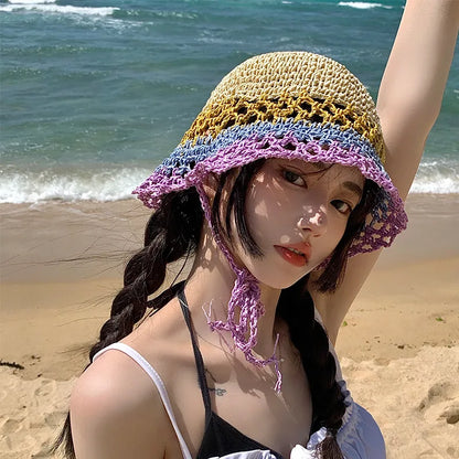 Woven Hollow Breathable Korean Style Women Bucket Hat