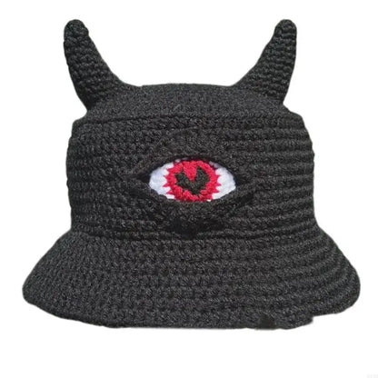 Unisex Devil Horn Knit Halloween Bucket Hat