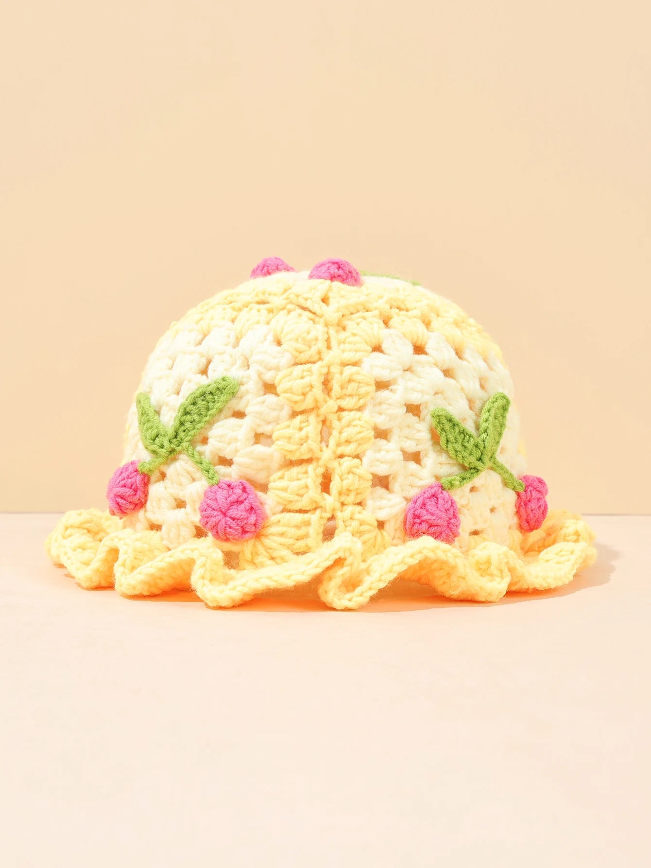 Retro Cherry Handmade Crochet Winter Bucket Hat