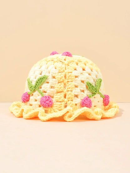 Retro Cherry Handmade Crochet Winter Bucket Hat