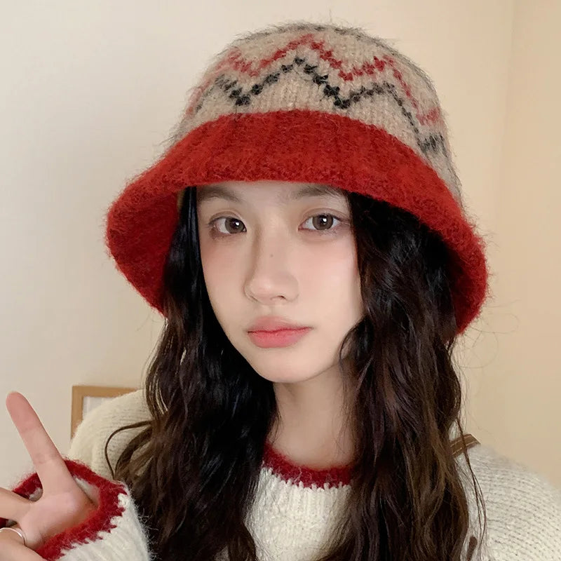 Winter Colorblock Knitted Casual Bucket Hat