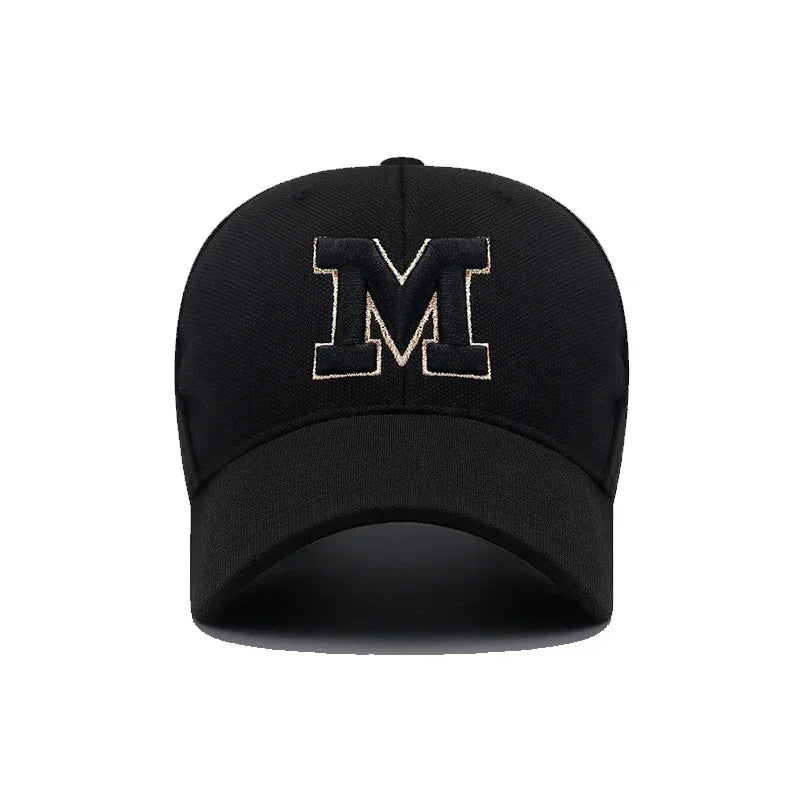 M Letter Gold Embroidery Premium Baseball Cap