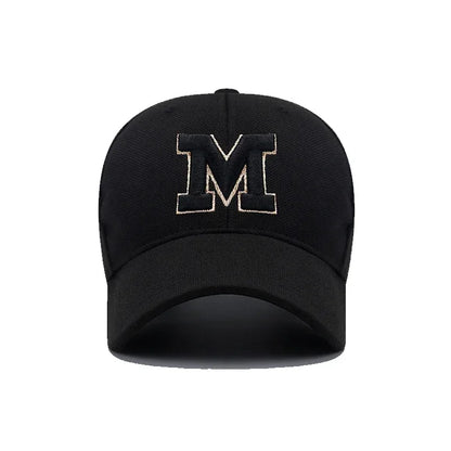 M Letter Gold Embroidery Premium Baseball Cap
