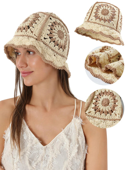 Handmade Crochet Flower Cotton Knitted Bucket Hat