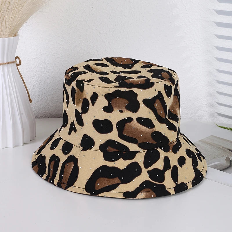 Leopard Print Diamond Reversible Bucket Hat