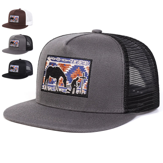 Unisex Horse Cross Embroidery Hip-hop Net Hats