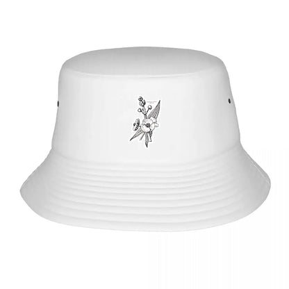 Monochrome Ink Floral Sticker Design Bucket Hat