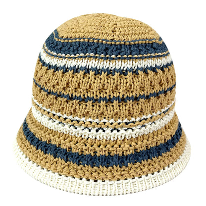 Womens Colorful Striped Knitted Travel Bucket Hat