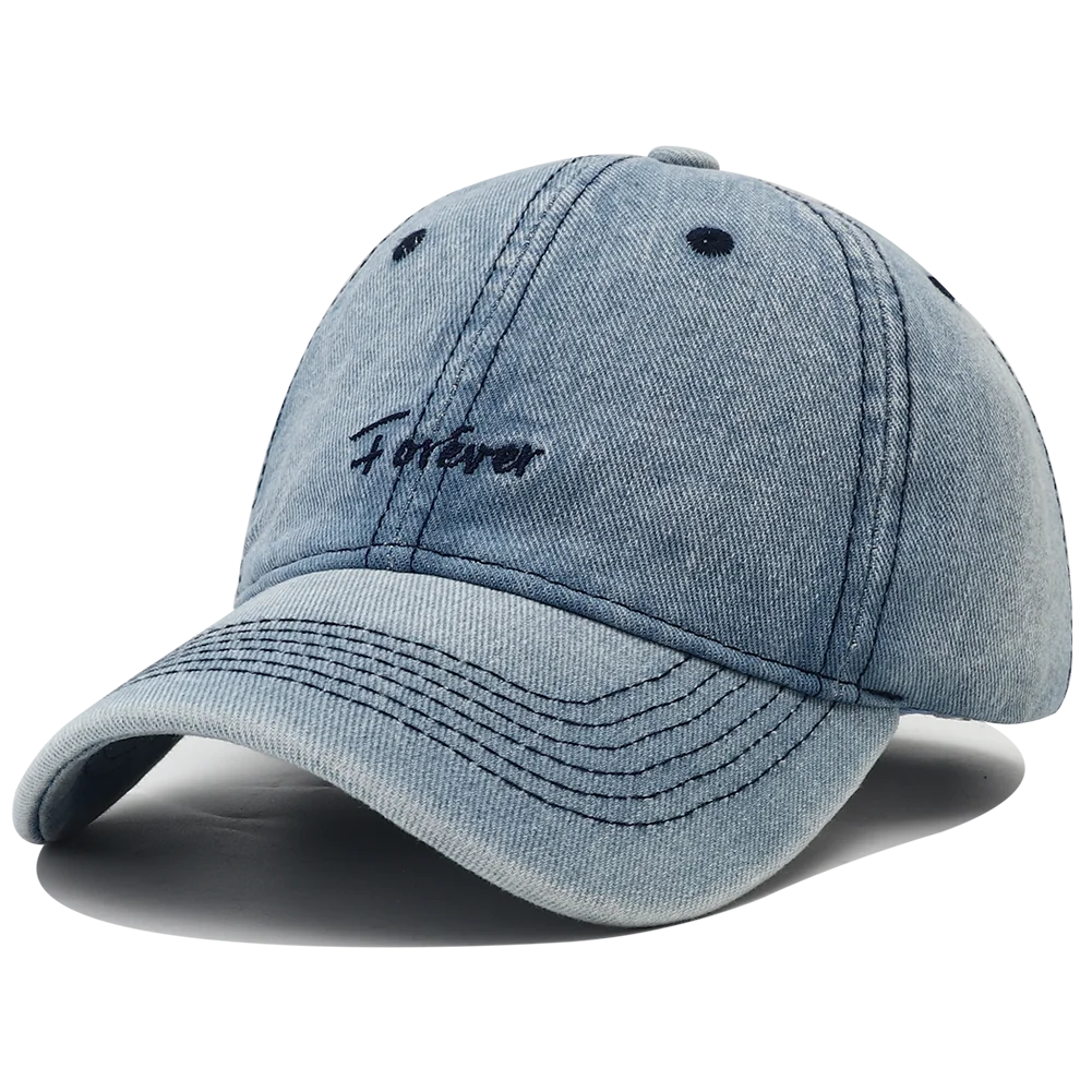 Forever Embroidery Washed Denim Baseball Cap