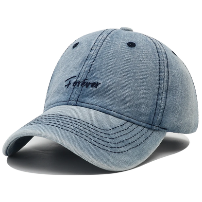 Forever Embroidery Washed Denim Baseball Cap