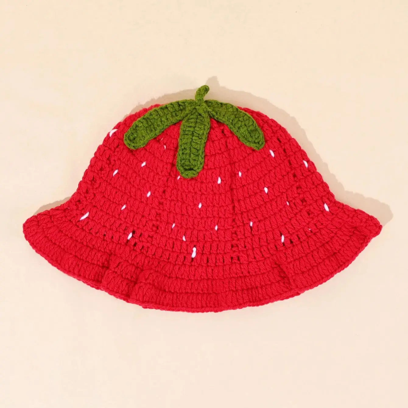 Red Strawberry Crochet Ruffle Bucket Hat