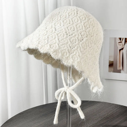 Solid Color Cable Knit Wool Winter Bucket Hat