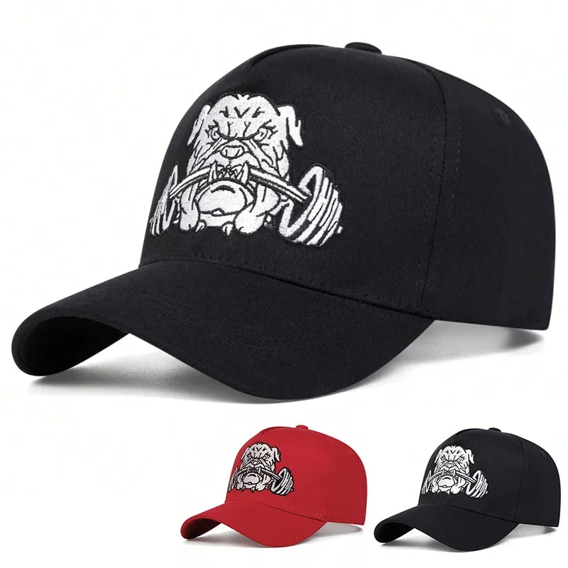 Bulldog Dumbbells Embroidered Sports Baseball Cap
