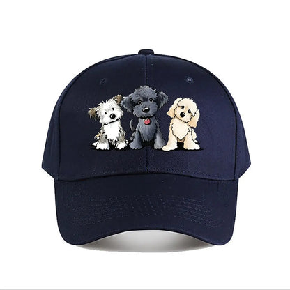 Cute Three Dogs Washed Cotton Snapback Baseball Cap