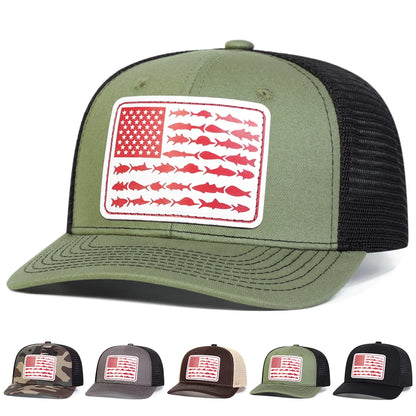 Unisex White Flag Little Fish Leather Label Baseball Net Caps
