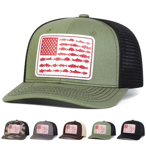 Unisex White Flag Little Fish Leather Label Baseball Net Caps