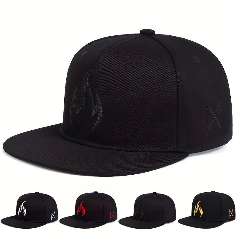 Flame Embroidery Outdoor Sunscreen Snapback Cap