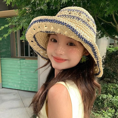 Korean Handmade Straw Crochet Summer Bucket Hat
