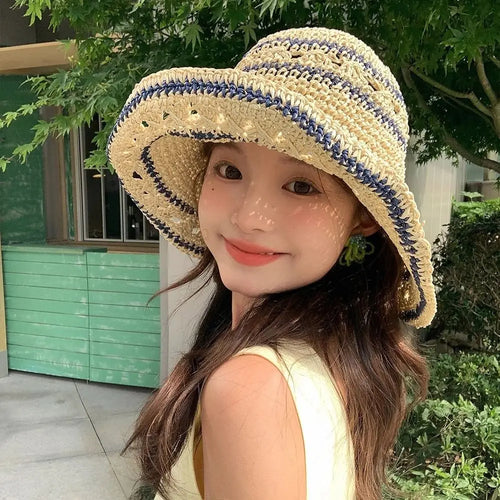 Korean Handmade Straw Crochet Summer Bucket Hat