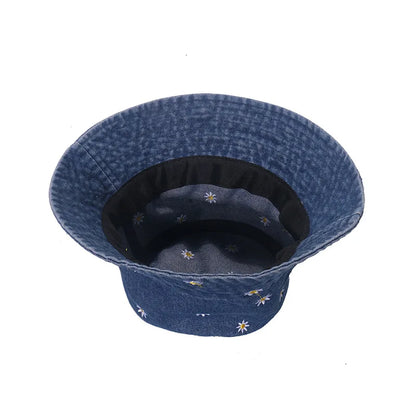 Women’s Daisy Embroidered Denim Summer Bucket Hat