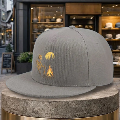 Bear Campfire Moon Silhouette Snapback Cap