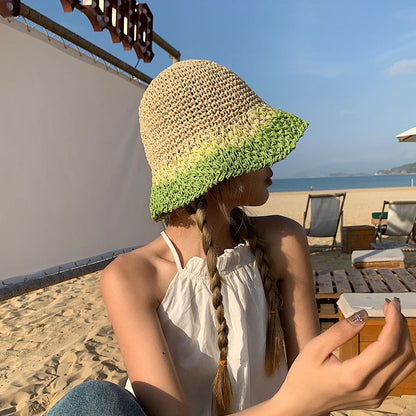 Women's Colorful Straw Woven Bucket Hat