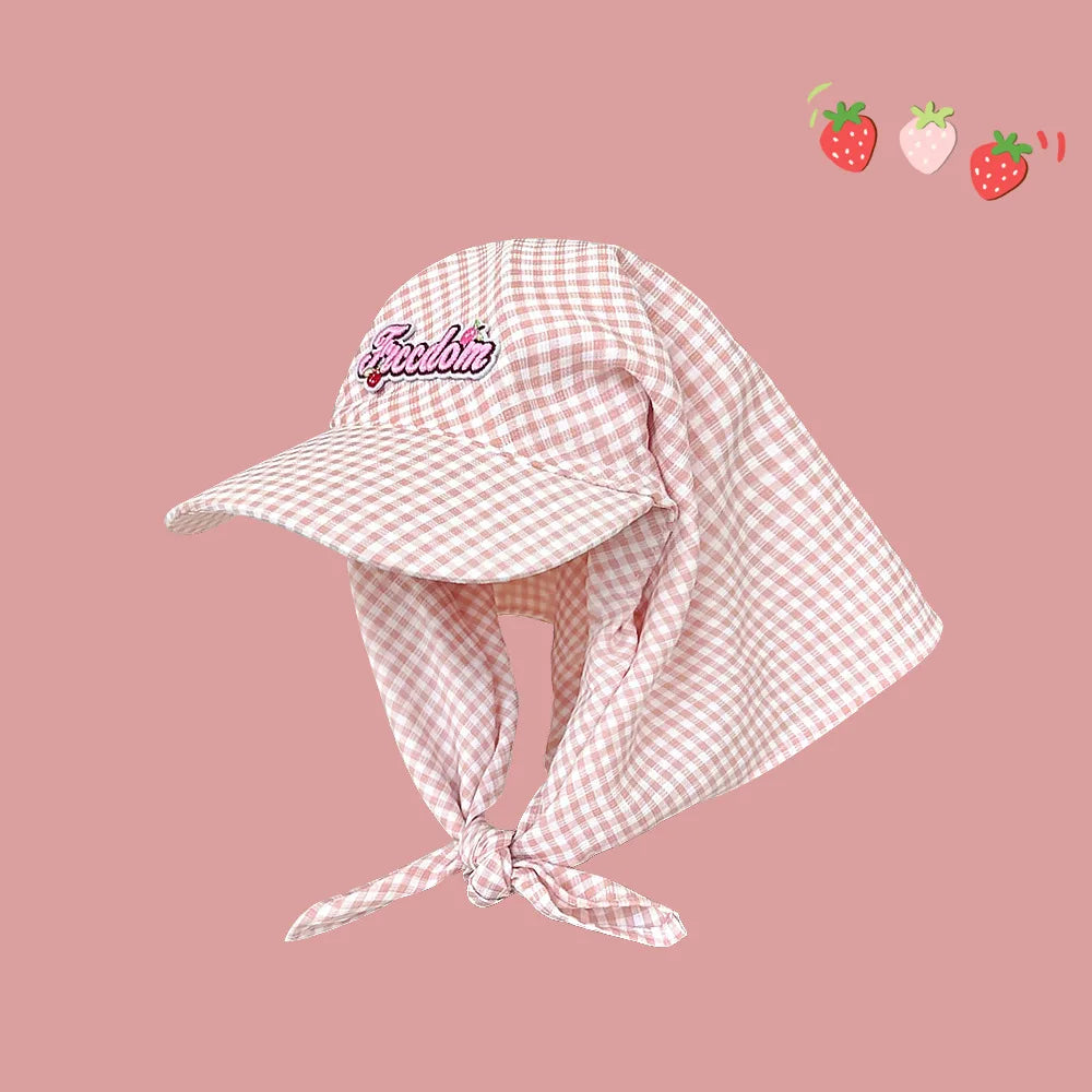 Womens Plaid Korean Style Sunshade Bucket Hat