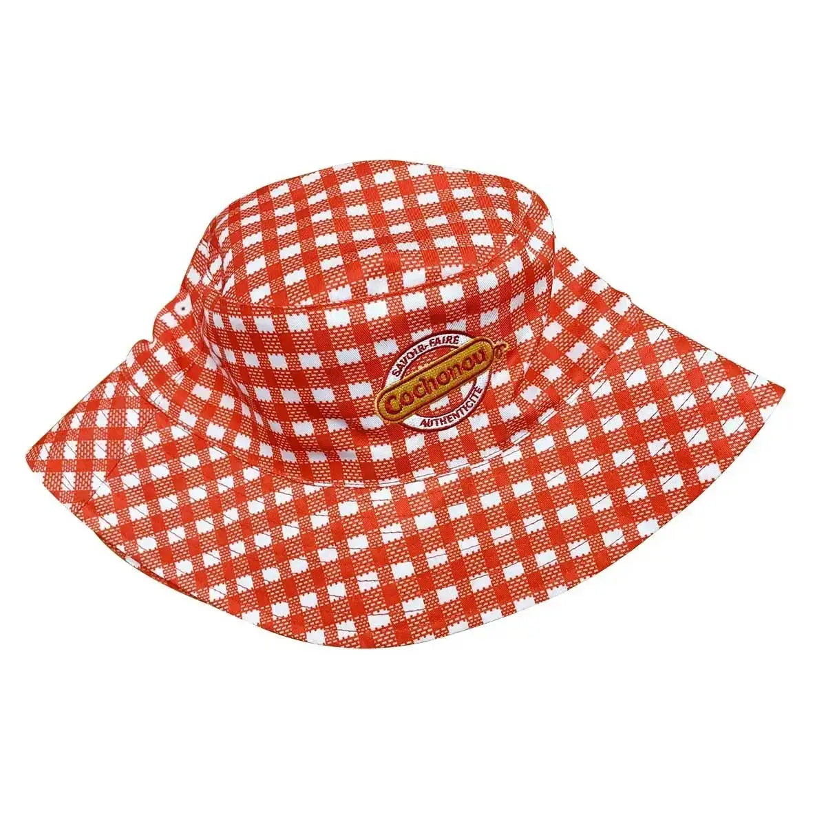 Pig Cochonou Embroidered Red Plaid Foldable Bucket Hat