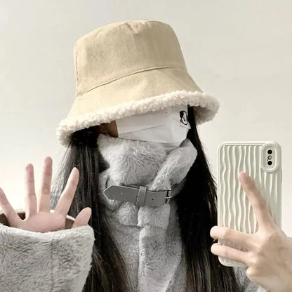 Corduroy Lambswool Reversible Winter Bucket Hat