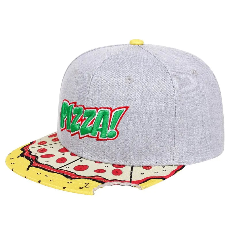 Unisex Pizza Printing Letter Embroidery Snapback Cap