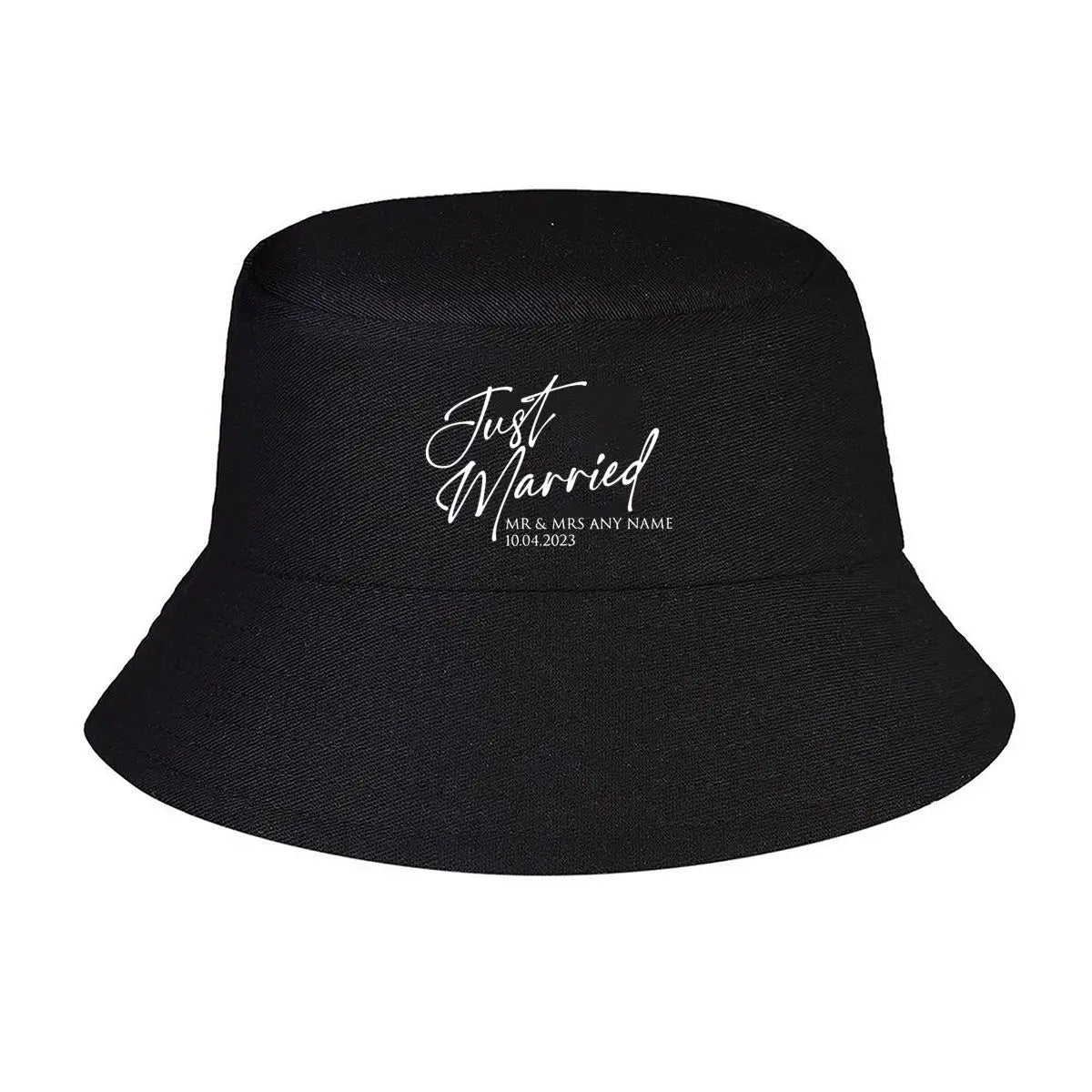 Dreamy Just Married Calligraphy Text Bucket Hat