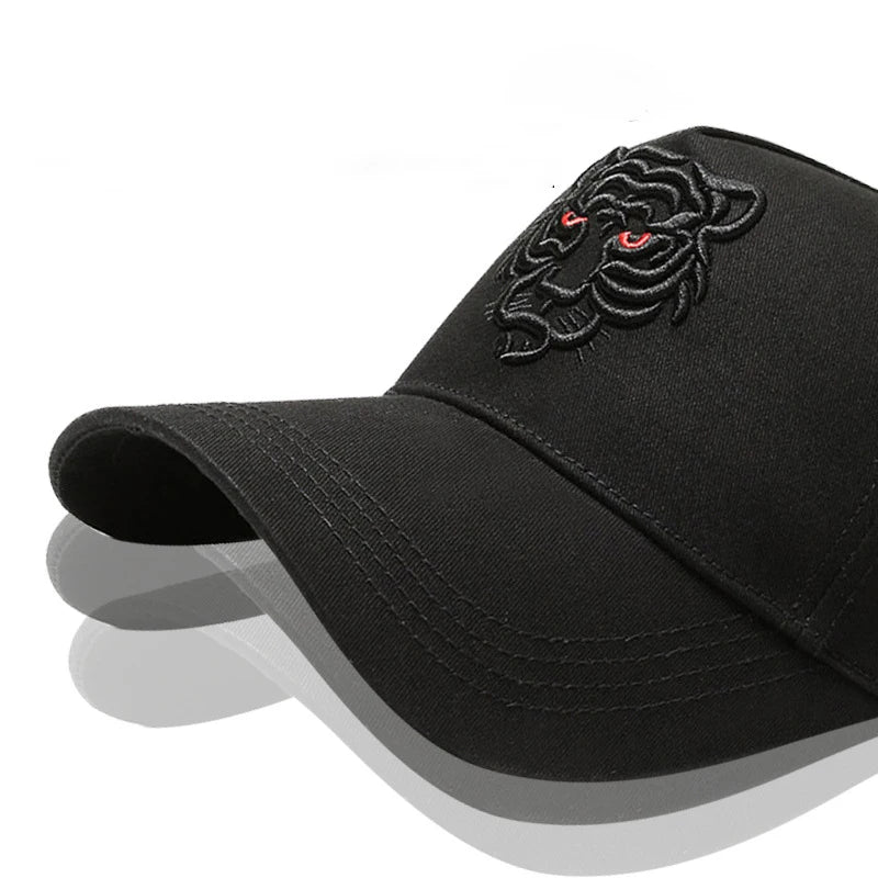 Black Tiger Embroidered Cotton Snapback Baseball Hat