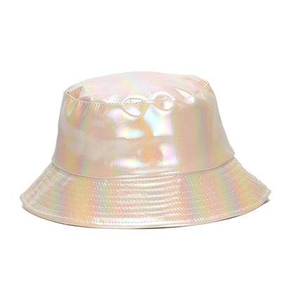 Laser Rainbow Luminous Faux Leather Bucket Hat