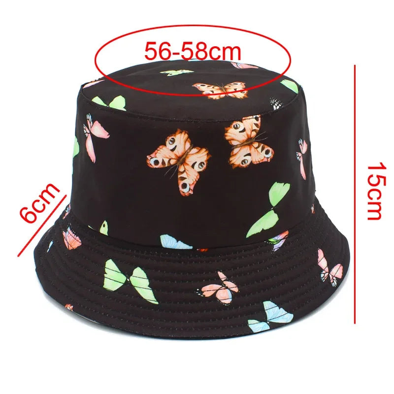 Wide Brim Butterfly Print Outdoor Panama Bucket Hat