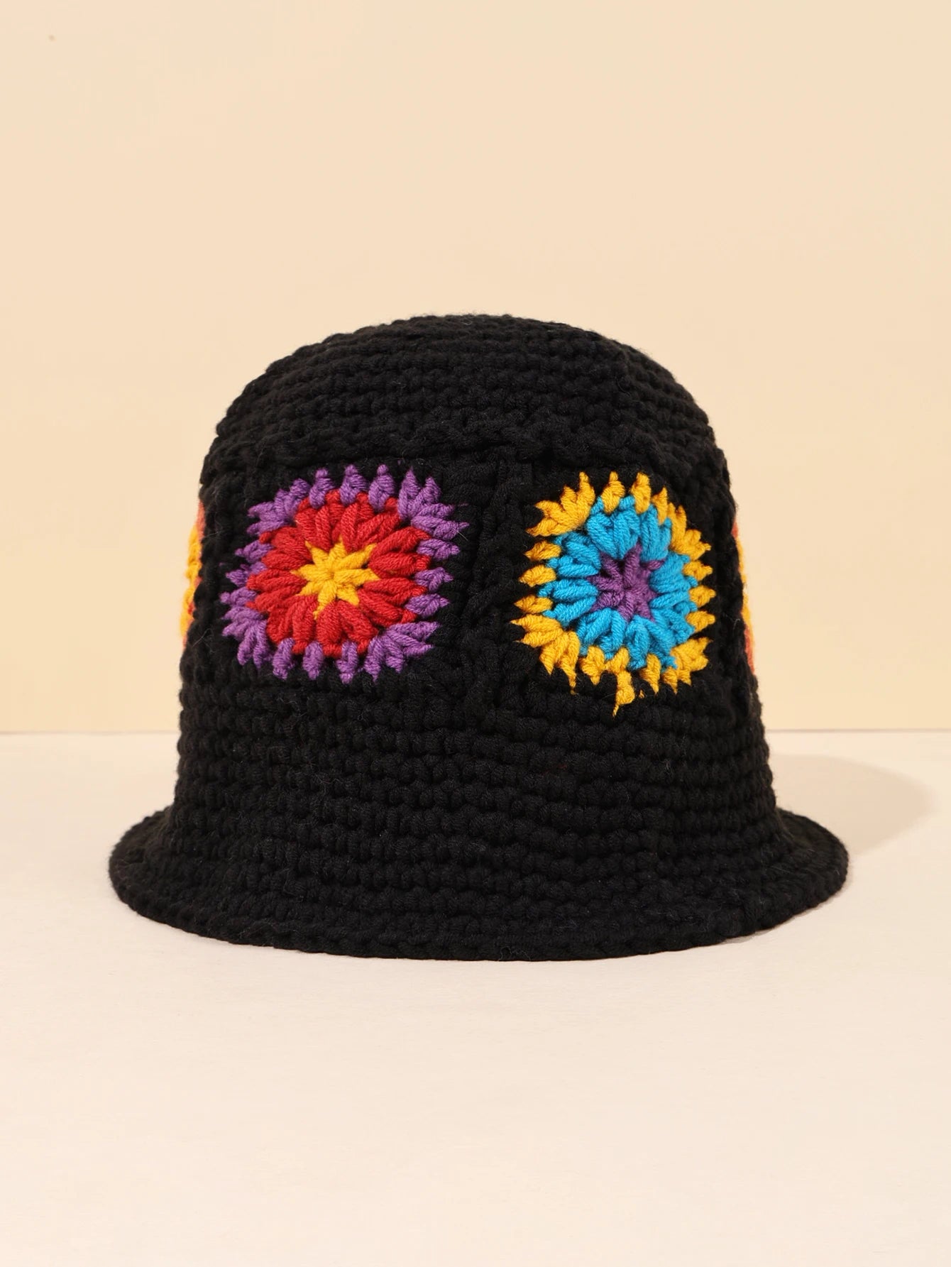 Retro Hollow Flower Knit Bucket Hat