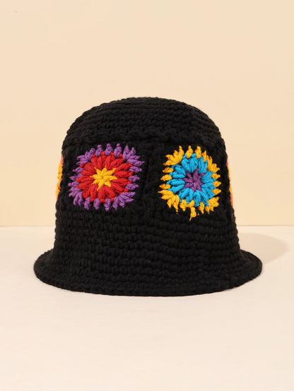 Retro Hollow Flower Knit Bucket Hat