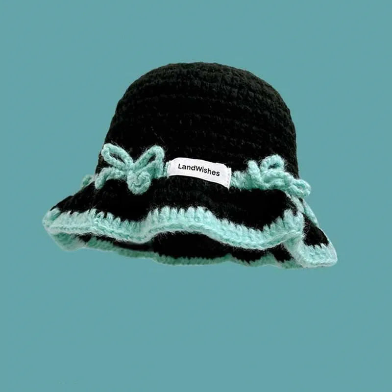 Korean Niche Design Bow Handmade Knitted Bucket Hat