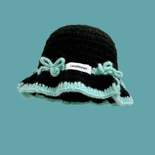 Korean Niche Design Bow Handmade Knitted Bucket Hat