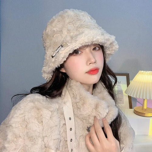 Women's Wool Knitted Plush Bucket Hat
