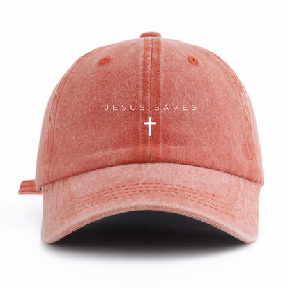 Jesus Saves Print Washed Baseball Cap