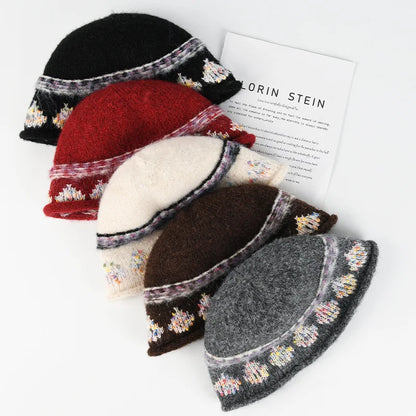 Jacquard Knitted Warm Ear Protection Bucket Hat