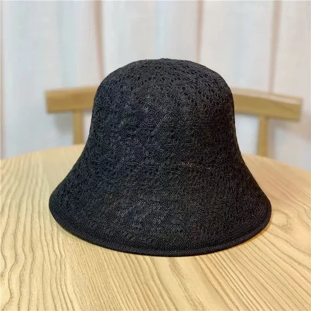 Summer Women Breathable Wide Brim Straw Bucket Hat