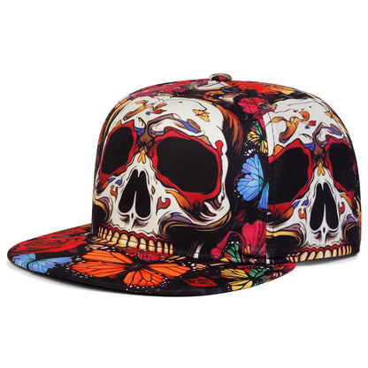Skeleton Print Flat Brim Hat