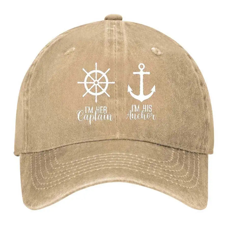 Couple Nautical Captain Anchor Washed Cotton Baseball Cap