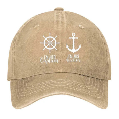 Couple Nautical Captain Anchor Washed Cotton Baseball Cap