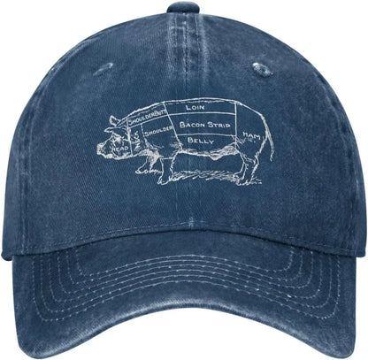 Pig Butcher Chart Distressed Cotton Baseball Cap