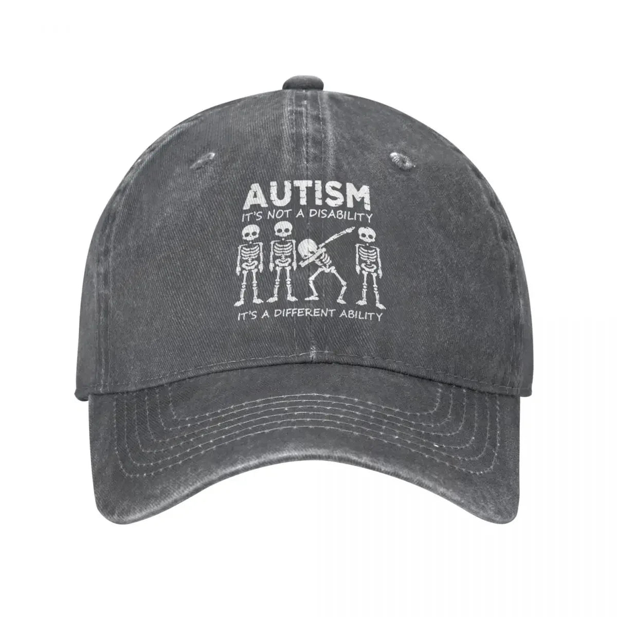 Skeleton Dabbing Autism Distressed Denim Baseball Cap